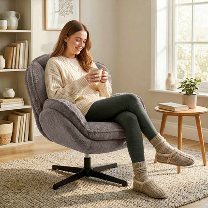 Wingback Velvet Armchair with 360 Swivel, Grey