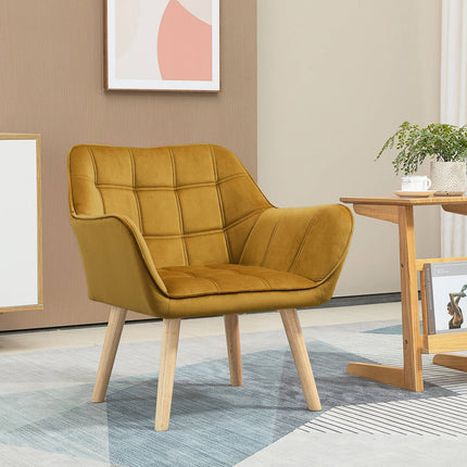 Yellow Velvet Scandinavian Wing Chair – 67x61.5x71 cm