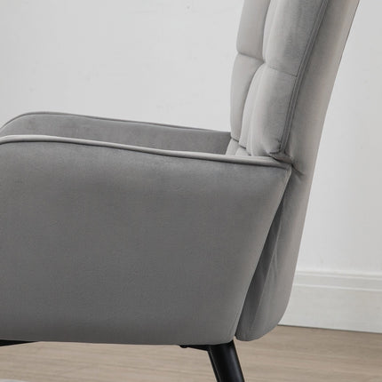 Fauteuil à oreilles avec tabouret, fauteuil lounge, fauteuil de relaxation, fauteuil rembourré aspect velours, fauteuil TV, chaise de salle à manger jusqu'à 120 kg, gris clair