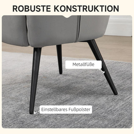 Fauteuil à oreilles avec tabouret, fauteuil lounge, fauteuil de relaxation, fauteuil rembourré aspect velours, fauteuil TV, chaise de salle à manger jusqu'à 120 kg, gris clair