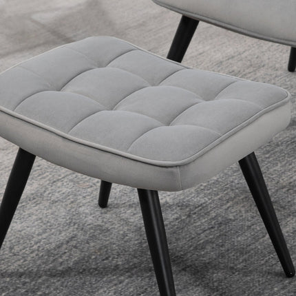 Fauteuil à oreilles avec tabouret, fauteuil lounge, fauteuil de relaxation, fauteuil rembourré aspect velours, fauteuil TV, chaise de salle à manger jusqu'à 120 kg, gris clair