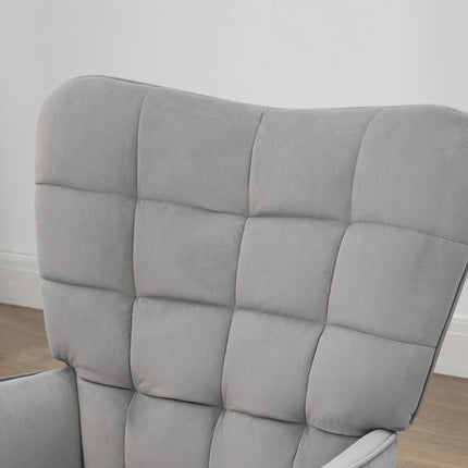 Fauteuil à oreilles avec tabouret, fauteuil lounge, fauteuil de relaxation, fauteuil rembourré aspect velours, fauteuil TV, chaise de salle à manger jusqu'à 120 kg, gris clair