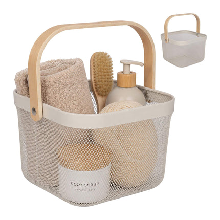 Wire Storage Baskets with Bamboo Handles, Set of 2, Beige