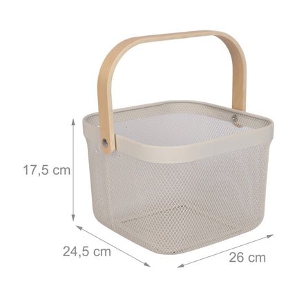 Wire Storage Baskets with Bamboo Handles, Set of 2, Beige