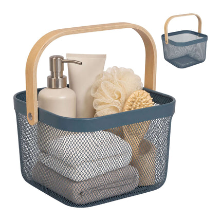 Wire Storage Baskets with Bamboo Handles, Set of 2, Blue