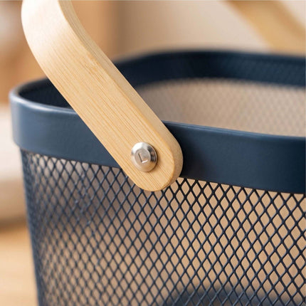 Wire Storage Baskets with Bamboo Handles, Set of 2, Blue