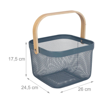 Wire Storage Baskets with Bamboo Handles, Set of 2, Blue