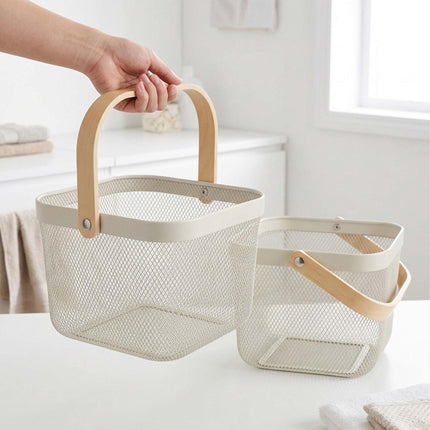Wire Storage Baskets with Bamboo Handles, Set of 2, Green