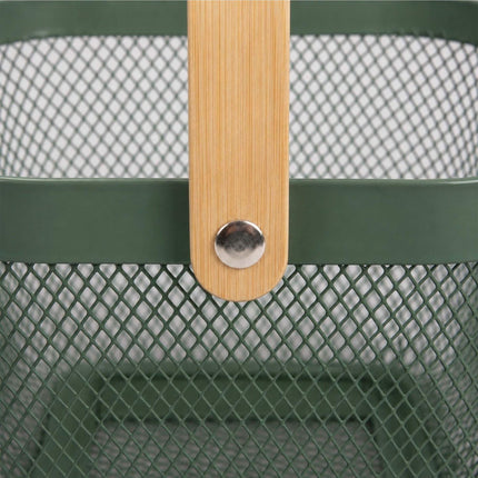 Wire Storage Baskets with Bamboo Handles, Set of 2, Green