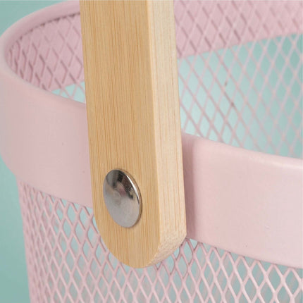 Wire Storage Baskets with Bamboo Handles, Set of 2, Pink