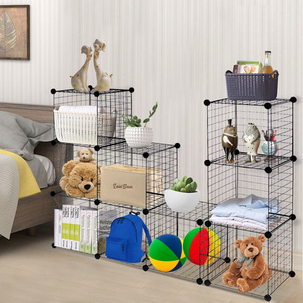 Wire Storage Cubes, 12-Cube Modular Metal Grid, Black