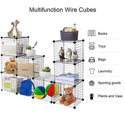 Wire Storage Cubes, 12-Cube Modular Metal Grid, Black
