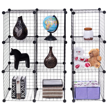 Wire Storage Cubes, 12-Cube Modular Metal Grid, Black