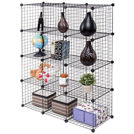 Wire Storage Cubes, 12-Cube Modular Metal Grid, Black