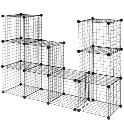 Wire Storage Cubes, 12-Cube Modular Metal Grid, Black