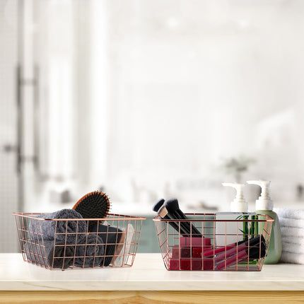 Wire basket set of 2 rose gold