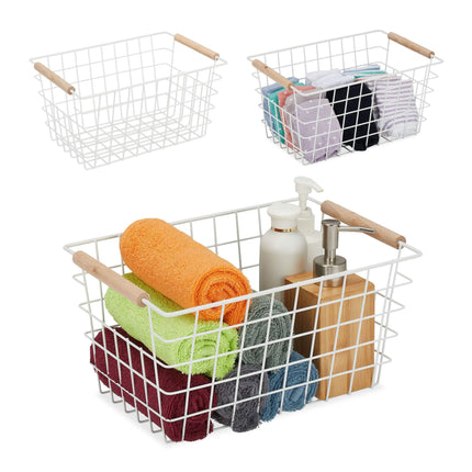 Drahtkörbe mit Holzgriffen 3er-Pack