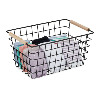 Panier en fil de fer avec poignée en bois