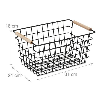 Panier en fil de fer avec poignée en bois