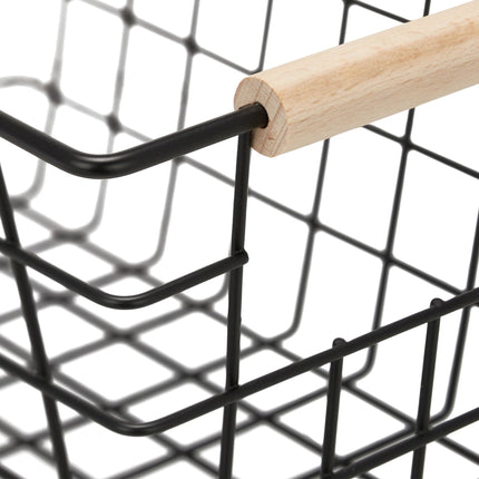 Panier en fil de fer avec poignée en bois