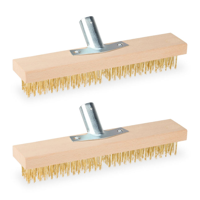 Wire broom with steel brush in set of 2