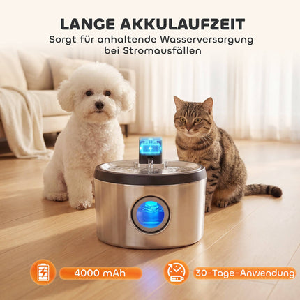 Kabelloser Katzenbrunnen aus Edelstahl, 4L, Bewegungssensor