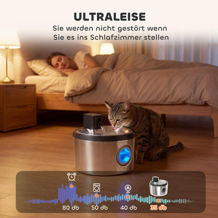 Kabelloser Katzenbrunnen aus Edelstahl, 4L, Bewegungssensor
