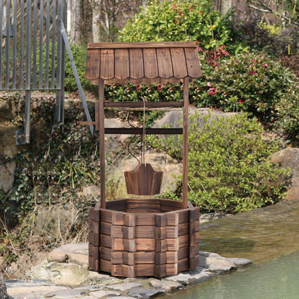 Puits à souhaits pour l'extérieur, fontaine en bois, seau, pot de fleurs, pot de fleurs avec toit