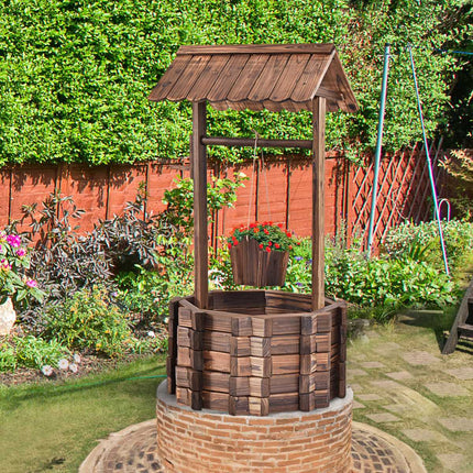 Puits à souhaits pour l'extérieur, fontaine en bois, seau, pot de fleurs, pot de fleurs avec toit
