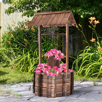 Puits à souhaits pour l'extérieur, fontaine en bois, seau, pot de fleurs, pot de fleurs avec toit