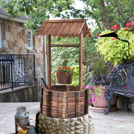 Puits à souhaits pour l'extérieur, fontaine en bois, seau, pot de fleurs, pot de fleurs avec toit