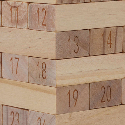 Wobble tower in wood with numbers