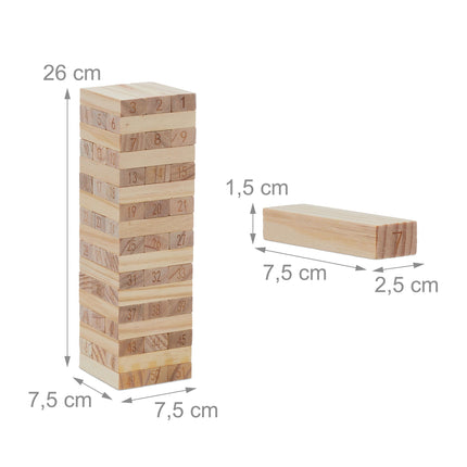 Wobble tower in wood with numbers