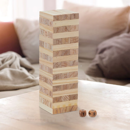 Wobble tower in wood with numbers