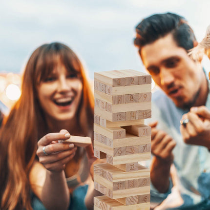 Wobble tower in wood with numbers
