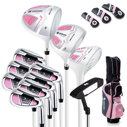 Ensemble de clubs de golf pour femmes, 11 pièces, pour droitier, avec housse de pluie rose