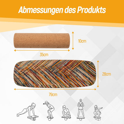 Holz-Balance Board Trainer mit Korkrolle, 79x28 cm