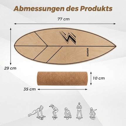 Holz-Balance Board mit Korkrolle, 11-Schicht Birkenholz
