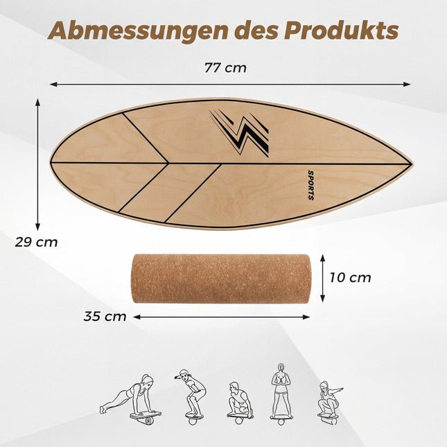 Holz-Balance Board mit Korkrolle, 11-Schicht Birkenholz