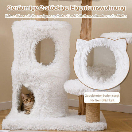 Katzenkratzbaum aus Holz mit Plüschplattformen und 2-stöckigem Katzenhaus