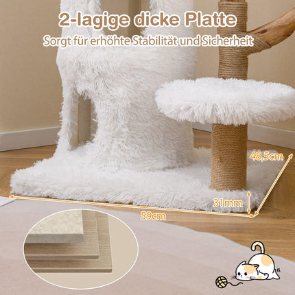 Katzenkratzbaum aus Holz mit Plüschplattformen und 2-stöckigem Katzenhaus