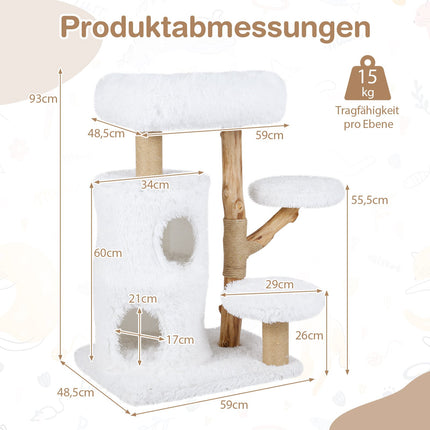 Katzenkratzbaum aus Holz mit Plüschplattformen und 2-stöckigem Katzenhaus