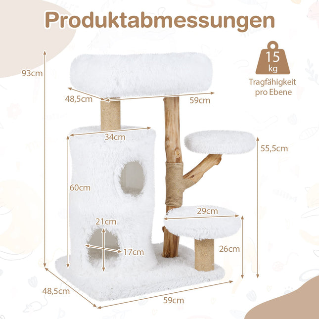 Katzenkratzbaum aus Holz mit Plüschplattformen und 2-stöckigem Katzenhaus
