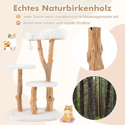 Wood Cat Tree with Plush Seat, 2 Platforms & Jute Posts