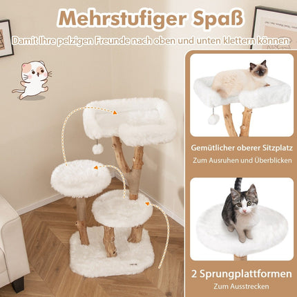 Wood Cat Tree with Plush Seat, 2 Platforms & Jute Posts