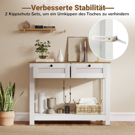 Holzkonsole mit 2 Schubladen und Regalen, Weiß