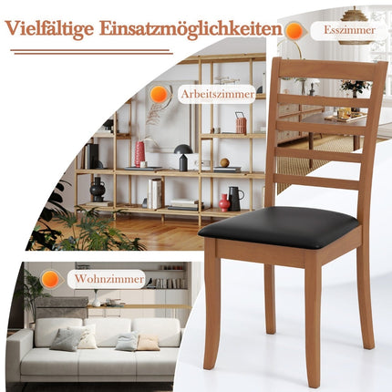 Esszimmerstuhl-Set aus Holz, 2 Stück, Schwarz, Beine aus Kautschukholz