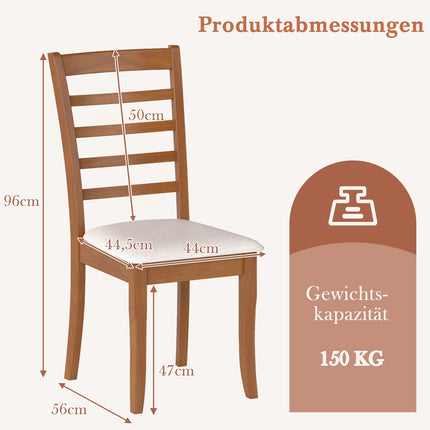 Holz-Esszimmerstuhl 2er-Set, ergonomisch, beige, Kautschukholz