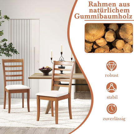 Holz-Esszimmerstuhl 2er-Set, ergonomisch, beige, Kautschukholz