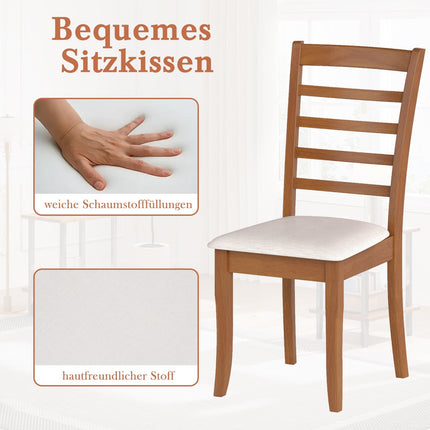 Holz-Esszimmerstuhl 2er-Set, ergonomisch, beige, Kautschukholz